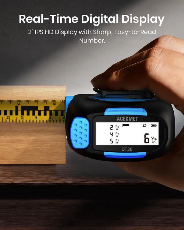 Alt view image 3 of 7 - DT30 Digital Tape Measure, 130ft Laser Distance Meter and 16ft Auto-Lock Measuring Tape, Smart App Sync for Floor Planning, ±1/16" High Precision, 2" Backlit LCD, USB-C Rechargeable, IP54