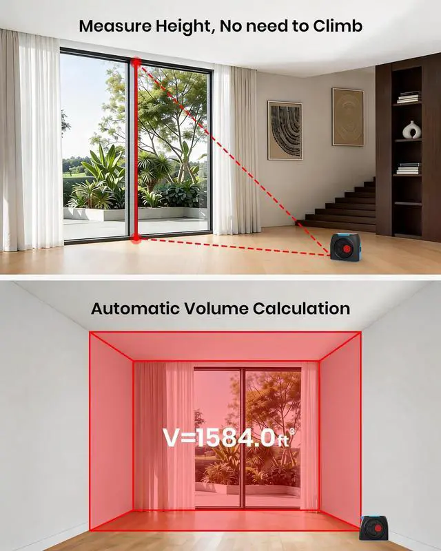 Alt view image 5 of 7 - DT30 Digital Tape Measure, 130ft Laser Distance Meter and 16ft Auto-Lock Measuring Tape, Smart App Sync for Floor Planning, ±1/16" High Precision, 2" Backlit LCD, USB-C Rechargeable, IP54