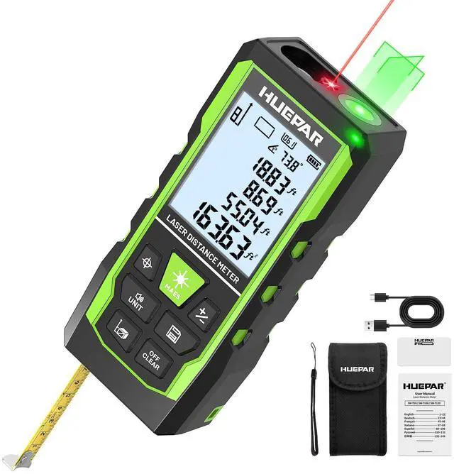 Main image of 3-in-1 Laser Measuring Tool, 400Ft Laser Measure & 33Ft Green Cross Line Laser Level & 6.5Ft Tape Measure, Rechargeable, Voice Broadcast, Multi-Mode, Rugged for Construction &Home Use, SW-T120