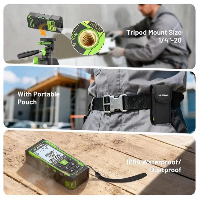Alt view image 7 of 7 - 3-in-1 Laser Measuring Tool, 400Ft Laser Measure & 33Ft Green Cross Line Laser Level & 6.5Ft Tape Measure, Rechargeable, Voice Broadcast, Multi-Mode, Rugged for Construction &Home Use, SW-T120