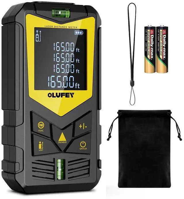 Main image of Laser Measure, 165ft Laser Distance Meter with 2 Bubble Levels, Black LCD Display and Pythagorean Mode, Measure Distance, Area and Volume
