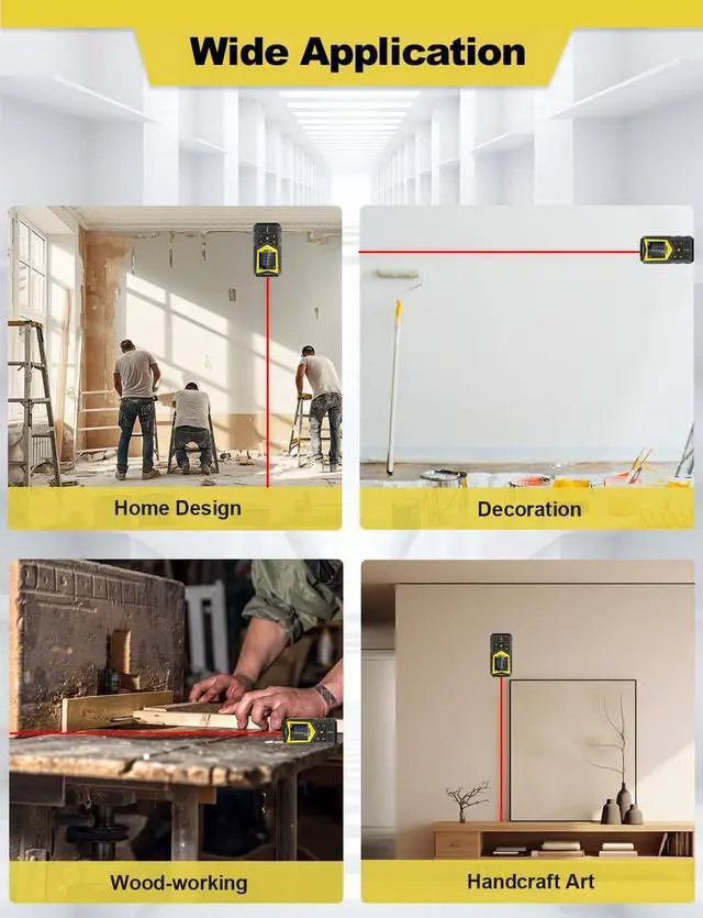 Alt view image 7 of 7 - Laser Measure, 165ft Laser Distance Meter with 2 Bubble Levels, Black LCD Display and Pythagorean Mode, Measure Distance, Area and Volume