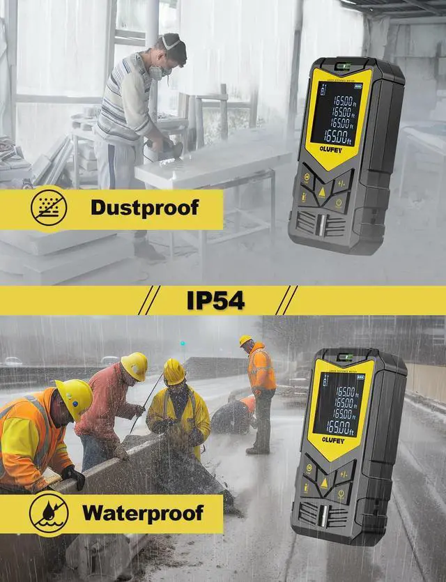 Alt view image 5 of 7 - Laser Measure, 165ft Laser Distance Meter with 2 Bubble Levels, Black LCD Display and Pythagorean Mode, Measure Distance, Area and Volume