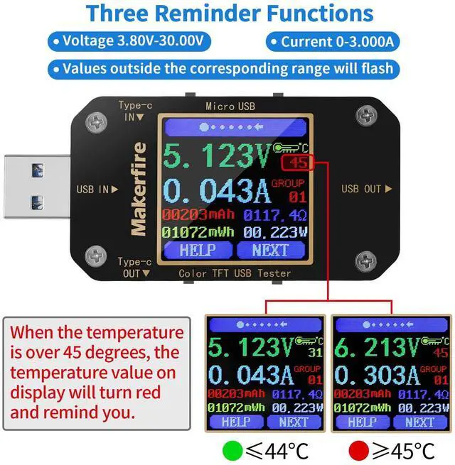 Alt view image 4 of 7 - USB Multimeter USB Voltmeter Ammeter Load Tester USB Voltage Current PD Battery Power Capacity Charger Type C Meter Tester LCD Display Cable Resistance QC2.0/3.0/4.0 N10 1.44 Inch Screen