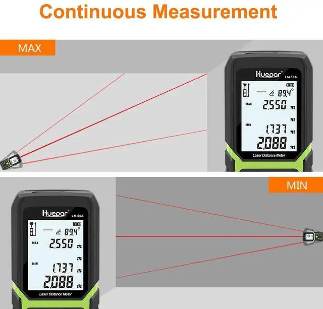 Alt view image 7 of 7 - Laser Distance Measure 165Ft with Li-ion Battery & Electric Angle Sensor, Backlit LCD Laser Measure Ft/in/M with High Accuracy Multi-Measurement Modes, Pythagorean, Distance, Area&Volume-LM50A