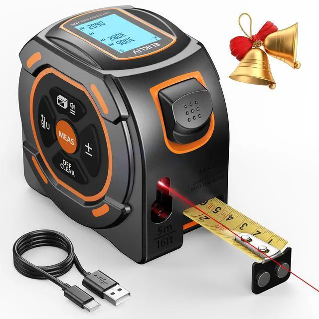 Main image of Laser Tape Measure 2-in-1, 197Ft Laser Distance Meter & 16Ft Digital Tape Measure, with LCD Display, Pythagorean Mode, Area/Volume Calculation, USB-C Rechargeable for Woodworking and Construction