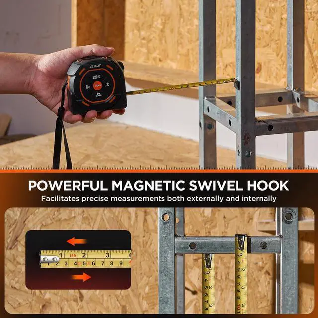 Alt view image 3 of 7 - Laser Tape Measure 2-in-1, 197Ft Laser Distance Meter & 16Ft Digital Tape Measure, with LCD Display, Pythagorean Mode, Area/Volume Calculation, USB-C Rechargeable for Woodworking and Construction
