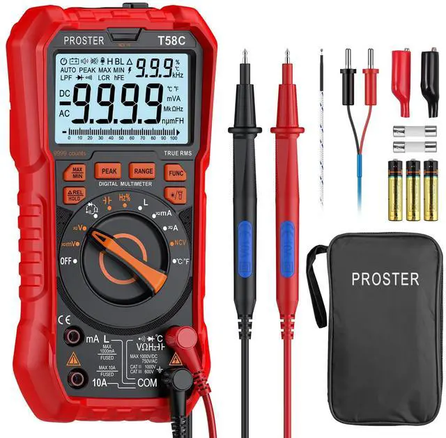 Main image of Digital Multimeter Tester True RMS 9999 Counts - Auto Ranging Multimeter, AC DC Voltage Current Meter with NCV Inductance Backlight Temperature Capacitance Test Meter Electrical