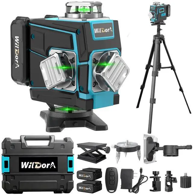 Main image of Laser Level with Tripod, 4x360° Self Leveling ±4° Laser Level, Remote Control 4D Green 16 Line Laser Leveler Tool for Woodworking&Renovation, with 2x4800mAh Li-ion Batteries&Hard Carry Case
