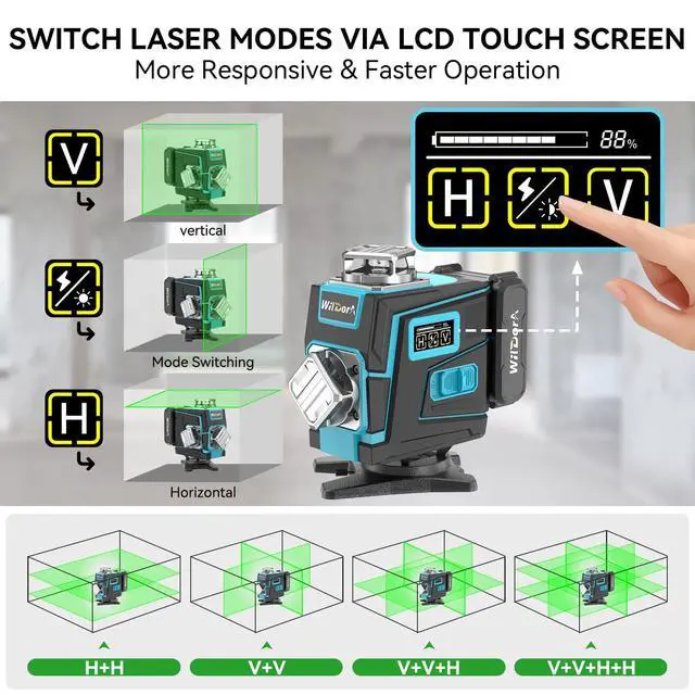 Alt view image 2 of 7 - Laser Level with Tripod, 4x360° Self Leveling ±4° Laser Level, Remote Control 4D Green 16 Line Laser Leveler Tool for Woodworking&Renovation, with 2x4800mAh Li-ion Batteries&Hard Carry Case