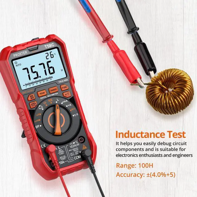 Alt view image 4 of 7 - Digital Multimeter Tester True RMS 9999 Counts - Auto Ranging Multimeter, AC DC Voltage Current Meter with NCV Inductance Backlight Temperature Capacitance Test Meter Electrical