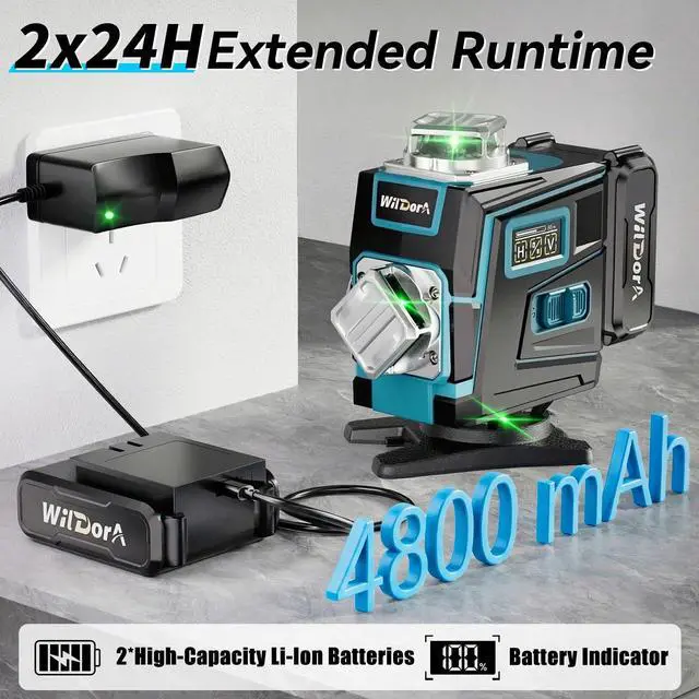Alt view image 4 of 7 - Laser Level with Tripod, 4x360° Self Leveling ±4° Laser Level, Remote Control 4D Green 16 Line Laser Leveler Tool for Woodworking&Renovation, with 2x4800mAh Li-ion Batteries&Hard Carry Case