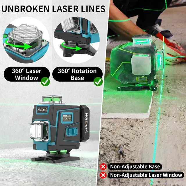 Alt view image 7 of 7 - Laser Level with Tripod, 4x360° Self Leveling ±4° Laser Level, Remote Control 4D Green 16 Line Laser Leveler Tool for Woodworking&Renovation, with 2x4800mAh Li-ion Batteries&Hard Carry Case