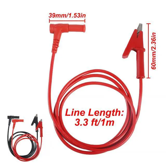 Alt view image 2 of 7 - 2pcs Multimeter Test Leads Banana Plug Right Angle to Alligator Clips Soft Test Cable Wires for Electrical Testing 3.3ft / 1m
