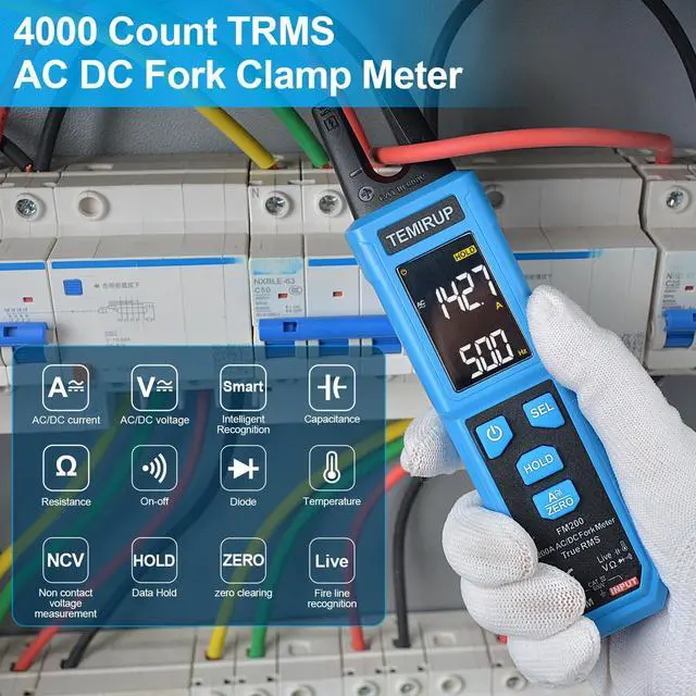 Alt view image 2 of 7 - Digital Clamp Meter Multimeter with U-Shaped Jaw for AC/DC Current & Voltage, Auto-ranging 4000 Counts Voltage Tester with Large LCD Backlight, Measuring Temperature Continuity Diode NCV