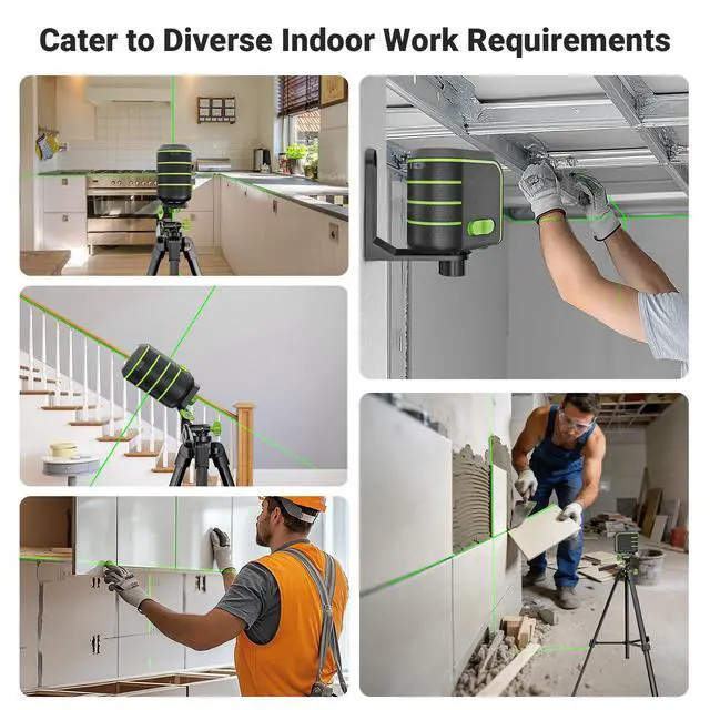 Alt view image 2 of 7 - Laser Level with 60" Tripod, Rechargeable, Self Leveling Lazer Leveler Tool, Green Cross Lines,10H Runtime, Pulse Mode up to 165 ft, IP54 for DIY, Tile, Cabinet U011G, Fathers Day Dad Gifts