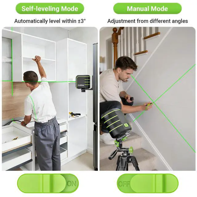 Alt view image 3 of 7 - Laser Level with 60" Tripod, Rechargeable, Self Leveling Lazer Leveler Tool, Green Cross Lines,10H Runtime, Pulse Mode up to 165 ft, IP54 for DIY, Tile, Cabinet U011G, Fathers Day Dad Gifts