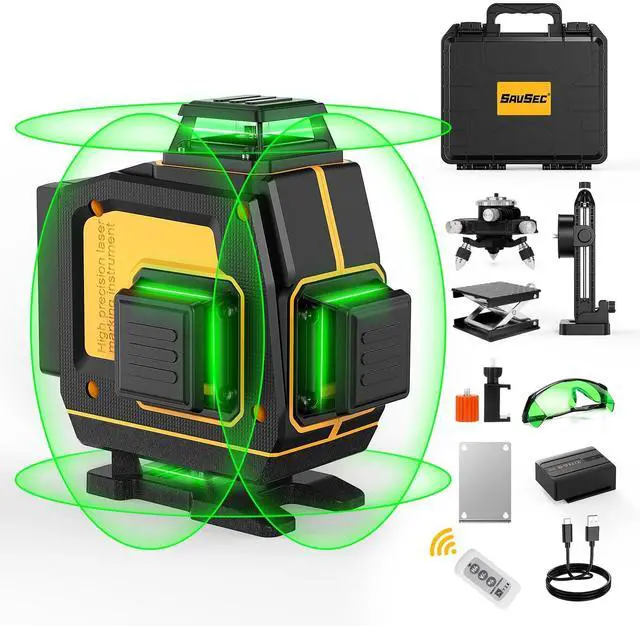 Main image of Laser Level 360 Self Leveling, Rechargeable (Up to 37H) 4D Lazer Leveler Tool Kit, 16 Lines Green Leveler Tool Rechargeable/Stepless Dimming/Remote Control/Switchable for Home & Outdoor