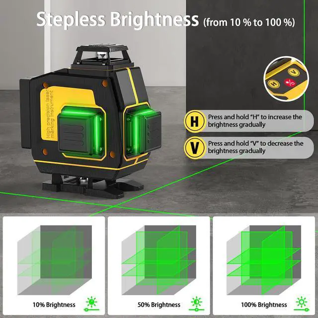 Alt view image 3 of 7 - Laser Level 360 Self Leveling, Rechargeable (Up to 37H) 4D Lazer Leveler Tool Kit, 16 Lines Green Leveler Tool Rechargeable/Stepless Dimming/Remote Control/Switchable for Home & Outdoor