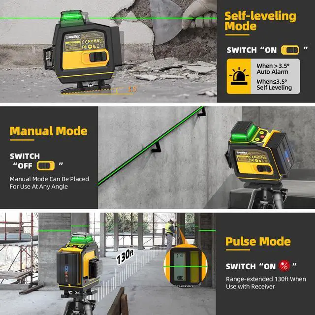 Alt view image 4 of 7 - Laser Level 360 Self Leveling, Rechargeable (Up to 37H) 4D Lazer Leveler Tool Kit, 16 Lines Green Leveler Tool Rechargeable/Stepless Dimming/Remote Control/Switchable for Home & Outdoor