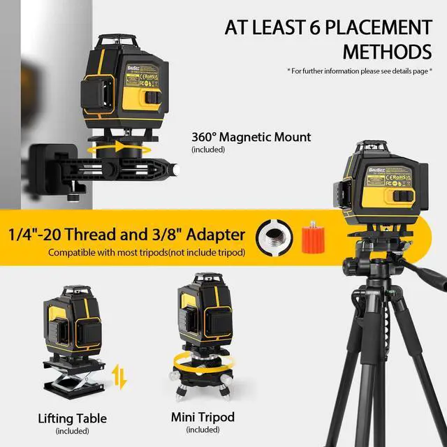 Alt view image 6 of 7 - Laser Level 360 Self Leveling, Rechargeable (Up to 37H) 4D Lazer Leveler Tool Kit, 16 Lines Green Leveler Tool Rechargeable/Stepless Dimming/Remote Control/Switchable for Home & Outdoor