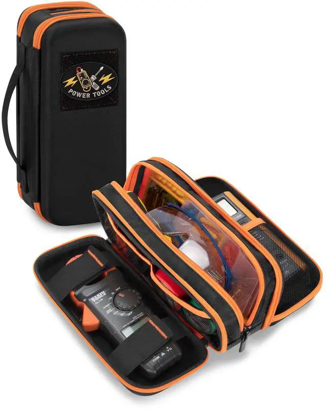 Main image of Hard Tool Carrying Case Compatible with Klein Tools 80101/ET310 AC Circuit Breaker Finder, Fluke Digital Multimeter/325 Clamp Multimeter, Electric Tester Bag with Zipper, Black (Empty Bag)