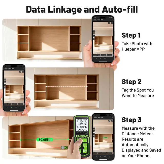 Alt view image 3 of 7 - Professional Bluetooth Laser Measuring Tool with APP, 200ft, Fathers Day Dad Gifts, ±1/16" High Accuracy, Rechargeable Green Beam Laser Distance Meter, IP54 Durable for Home & Construction
