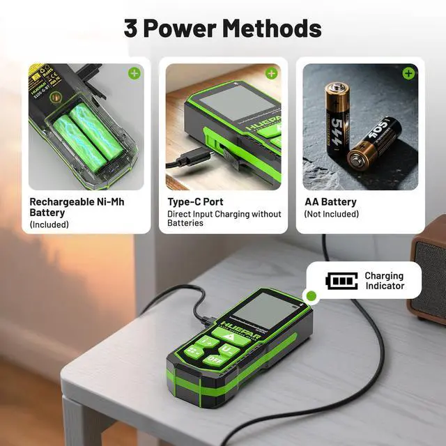 Alt view image 6 of 7 - 330Ft Green Laser Measuring Tool with APP Control, 5 Years Warranty, Rechargeable Bluetooth Distance Meter, ±1/16" High Accuracy, Angle Sensor, Multiple Modes, IP54, for Home & Construction