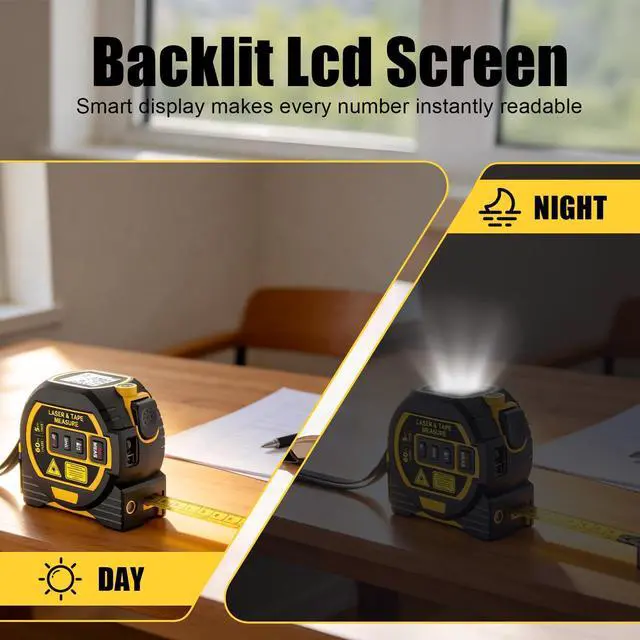 Alt view image 4 of 7 - 3-in-1 Laser Tape Measure, Digital Tape Measure with Laser Distance Measuring Tool, LCD Display, Electronic Measuring Tape for Home, Construction and Engineering, laserpower<1mW