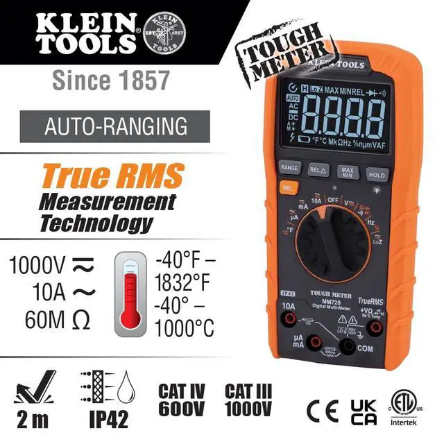 Alt view image 2 of 7 - MM720 Digital Multimeter, Auto-Ranging TRMS, Low Impedance (LoZ), 1000V AC/DC Voltage, 10A AC/DC Current, 60 MOhms Resistance