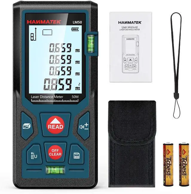 Main image of 165ft/50m Laser Measure Ft/in/M Switching LM50 Laser Measurement Tool Devices with 2 Bubble Levels Distance Meter,Large Backlit LCD