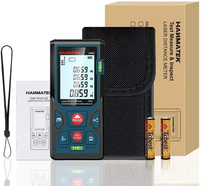 Alt view image 7 of 7 - 165ft/50m Laser Measure Ft/in/M Switching LM50 Laser Measurement Tool Devices with 2 Bubble Levels Distance Meter,Large Backlit LCD
