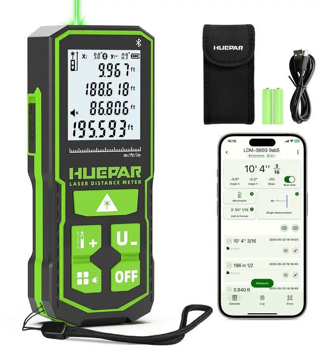 Main image of Professional Bluetooth Laser Measuring Tool with APP, 200ft, Fathers Day Dad Gifts, ±1/16" High Accuracy, Rechargeable Green Beam Laser Distance Meter, IP54 Durable for Home & Construction