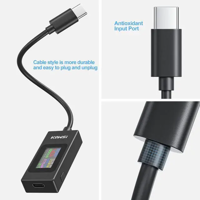 Alt view image 4 of 7 - USB C Tester Power Meter 4-30V 0-6.5A Digital Multimeter, Type C Voltage and Current Tester Meter, Power Capacity, Working Time Ammeter Voltmeter USB Cable Charger Detector (Classic Version)