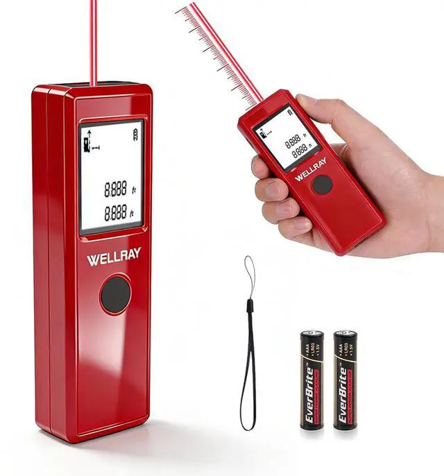 Main image of Laser Measuring Tool, 165FT/50M Laser Measure Tool with High Accuracy, IP54 Laser Distance Meters with Ft+in/FT/in/M for Area/Volume, Laser Measurement Tool for DIY Home Indoor, 2 AAA Batteries, Red