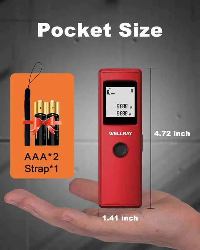Alt view image 4 of 6 - Laser Measuring Tool, 165FT/50M Laser Measure Tool with High Accuracy, IP54 Laser Distance Meters with Ft+in/FT/in/M for Area/Volume, Laser Measurement Tool for DIY Home Indoor, 2 AAA Batteries, Red