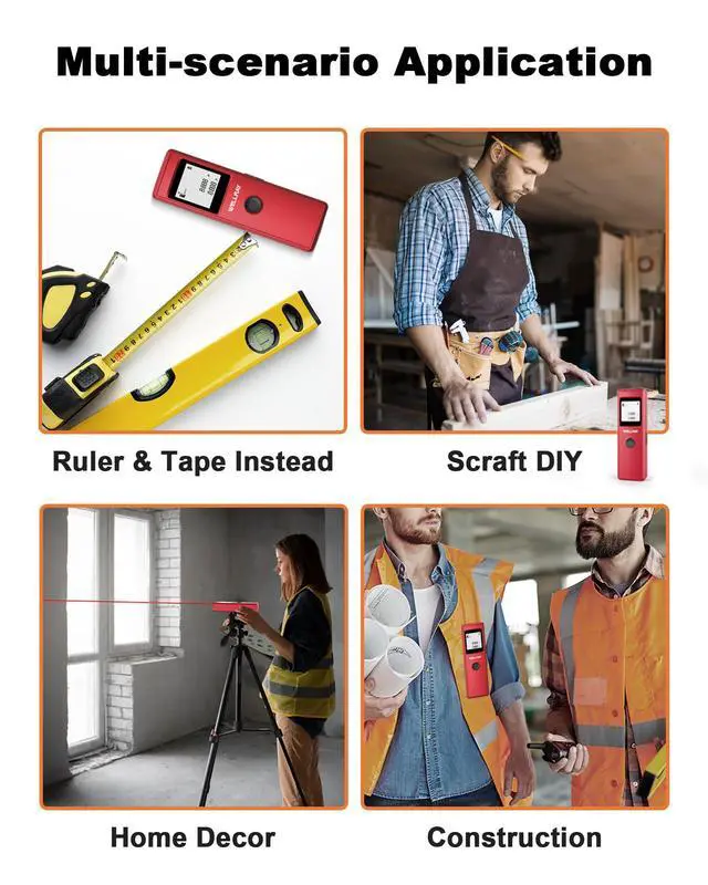 Alt view image 6 of 6 - Laser Measuring Tool, 165FT/50M Laser Measure Tool with High Accuracy, IP54 Laser Distance Meters with Ft+in/FT/in/M for Area/Volume, Laser Measurement Tool for DIY Home Indoor, 2 AAA Batteries, Red