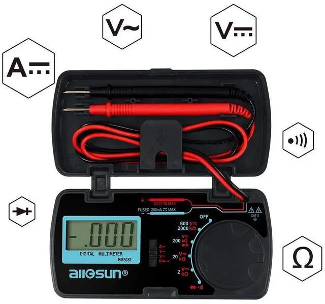 Alt view image 3 of 7 - Manual Range Mini Digital Multimeter 6 Functions Handheld Folding Voltmeter 3-1 2 Digit Pocket DMM DC/AC DC Ammeter Ohm Continuity Diode Tone Tester EM3081