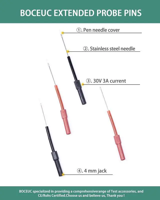 Alt view image 3 of 7 - Back Probe Kit, 4 PCS Flexible Back Probes Automotive Diagnostic Test Repair Tools for Car Electrical and Multimeter Testing