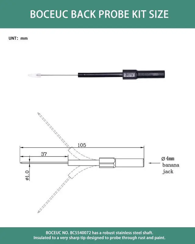 Alt view image 4 of 7 - Back Probe Kit, 4 PCS Flexible Back Probes Automotive Diagnostic Test Repair Tools for Car Electrical and Multimeter Testing