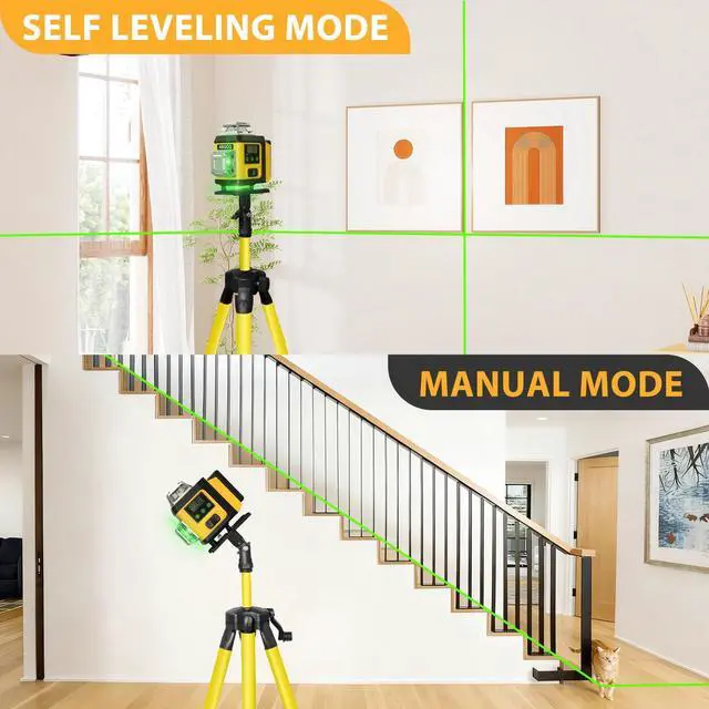 Alt view image 4 of 6 - Laser Level - Laser Level 360 Self Leveling with Tripod, 4 x 360 Lazer Leveler Tool Green Line Laser for Ground Leveling, 16 Line Laser Level for Picture Hanging, Measuring, Construction