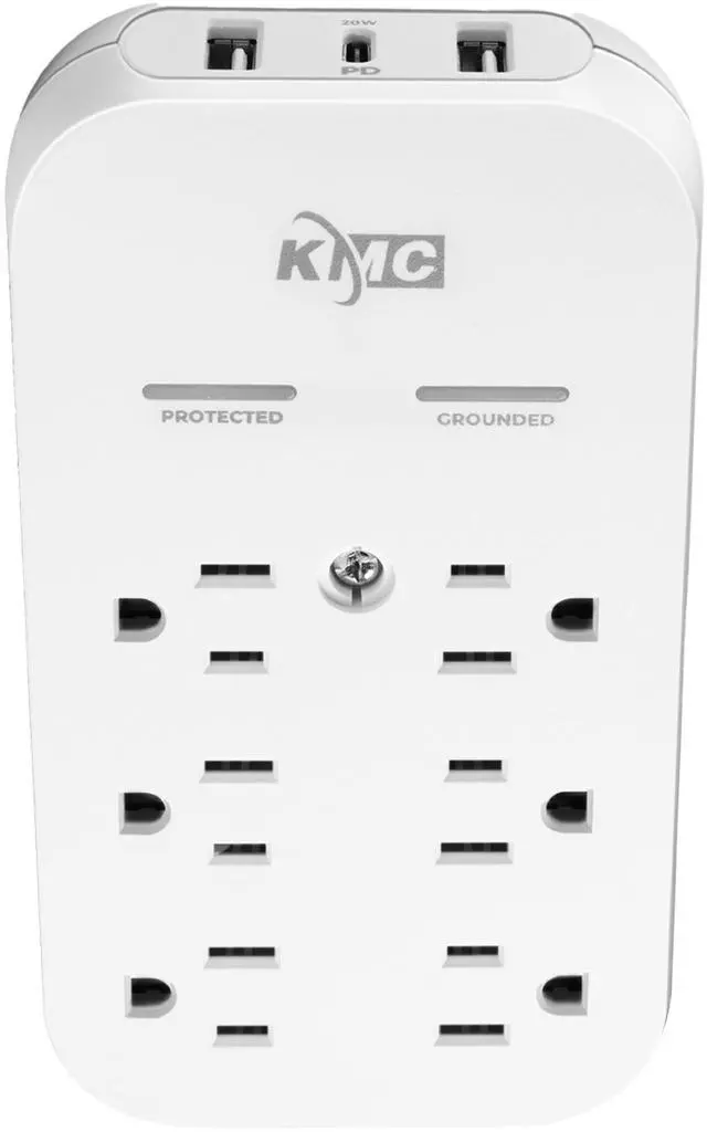 Main image of 6-Outlet Extender USB-C PD Surge Protector Wall Tap, Multi-Plug USB Wall Charger, 2 USB-A Ports & USB-C 20W Power Delivery, High-Speed Phone Charger, 980J Surge Protection, UL/ETL Certified, White