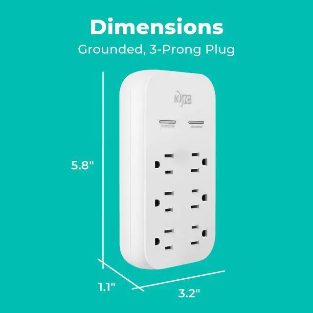 Alt view image 3 of 7 - 6-Outlet Extender USB-C PD Surge Protector Wall Tap, Multi-Plug USB Wall Charger, 2 USB-A Ports & USB-C 20W Power Delivery, High-Speed Phone Charger, 980J Surge Protection, UL/ETL Certified, White