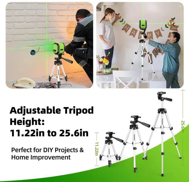 Alt view image 2 of 6 - Laser Level with 25.6in Tripod, Fathers Day Dad Gifts, 100Ft Self Leveling Laser Level Rechargeable Green Cross Line Laser Leveler Tool for Picture Hanging, Tile, Home Renovation, Carry Bag
