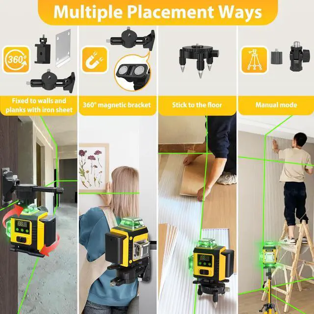 Alt view image 5 of 6 - Laser Level - Laser Level 360 Self Leveling with Tripod, 4 x 360 Lazer Leveler Tool Green Line Laser for Ground Leveling, 16 Line Laser Level for Picture Hanging, Measuring, Construction