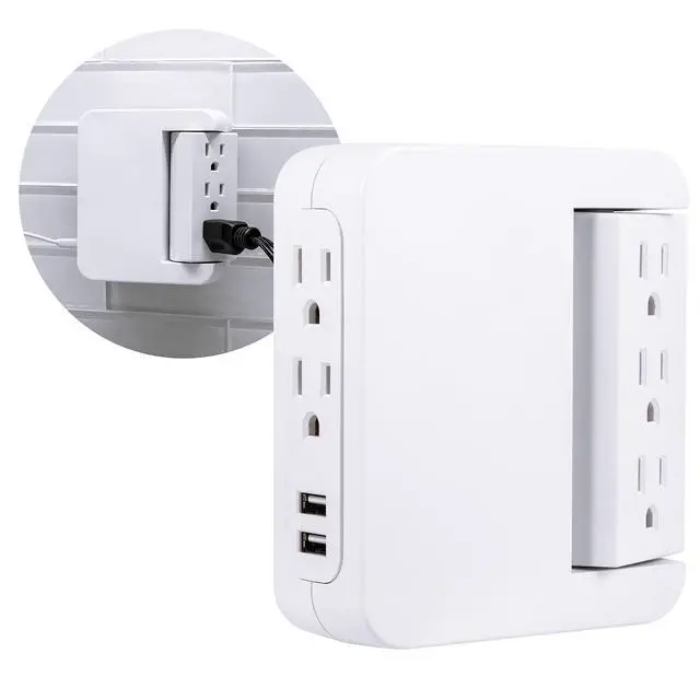 Main image of Pro Side-Access Swivel Surge Protector, 5-Outlet Extender with 2 USB Ports, Wall Tap Adapter, Charging Station, 3-Prong, 560 Joules, 2.4 AMP/12 Watt, UL Listed, White, 39429