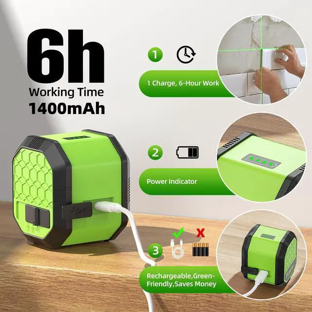 Alt view image 4 of 6 - Laser Level with 25.6in Tripod, Fathers Day Dad Gifts, 100Ft Self Leveling Laser Level Rechargeable Green Cross Line Laser Leveler Tool for Picture Hanging, Tile, Home Renovation, Carry Bag