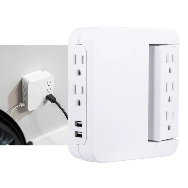 Alt view image 2 of 7 - Pro Side-Access Swivel Surge Protector, 5-Outlet Extender with 2 USB Ports, Wall Tap Adapter, Charging Station, 3-Prong, 560 Joules, 2.4 AMP/12 Watt, UL Listed, White, 39429