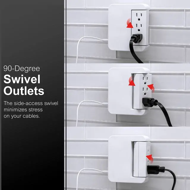Alt view image 7 of 7 - Pro Side-Access Swivel Surge Protector, 5-Outlet Extender with 2 USB Ports, Wall Tap Adapter, Charging Station, 3-Prong, 560 Joules, 2.4 AMP/12 Watt, UL Listed, White, 39429