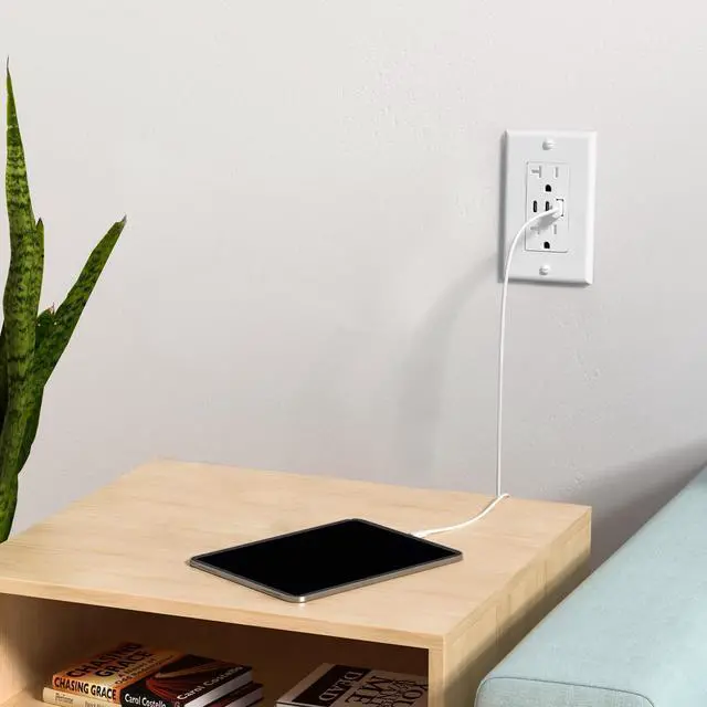 Alt view image 7 of 7 - 6.0A USB Outlet 12 Pack, 3-Port 30W Wall Outlets with 2 Type C & 1 Type A, 20 Amp Receptacle Plug, Tamper Resistant Receptacle, Wall Plate Included, ETL Listed, White